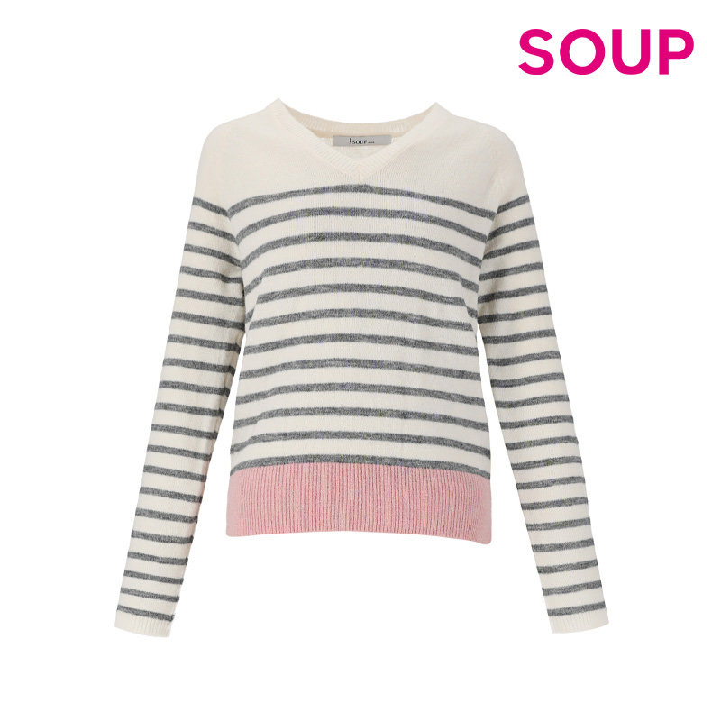 숲 Soop V넥 단가라 배색 니트 SXALK3D_이미지