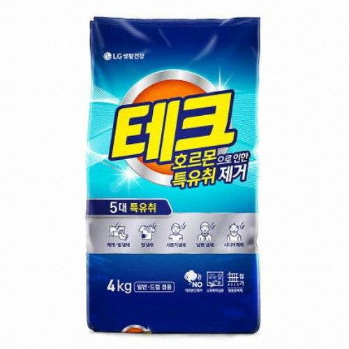 LG생활건강 테크 호르몬 특유취 제거 분말세제 4kg (3개)