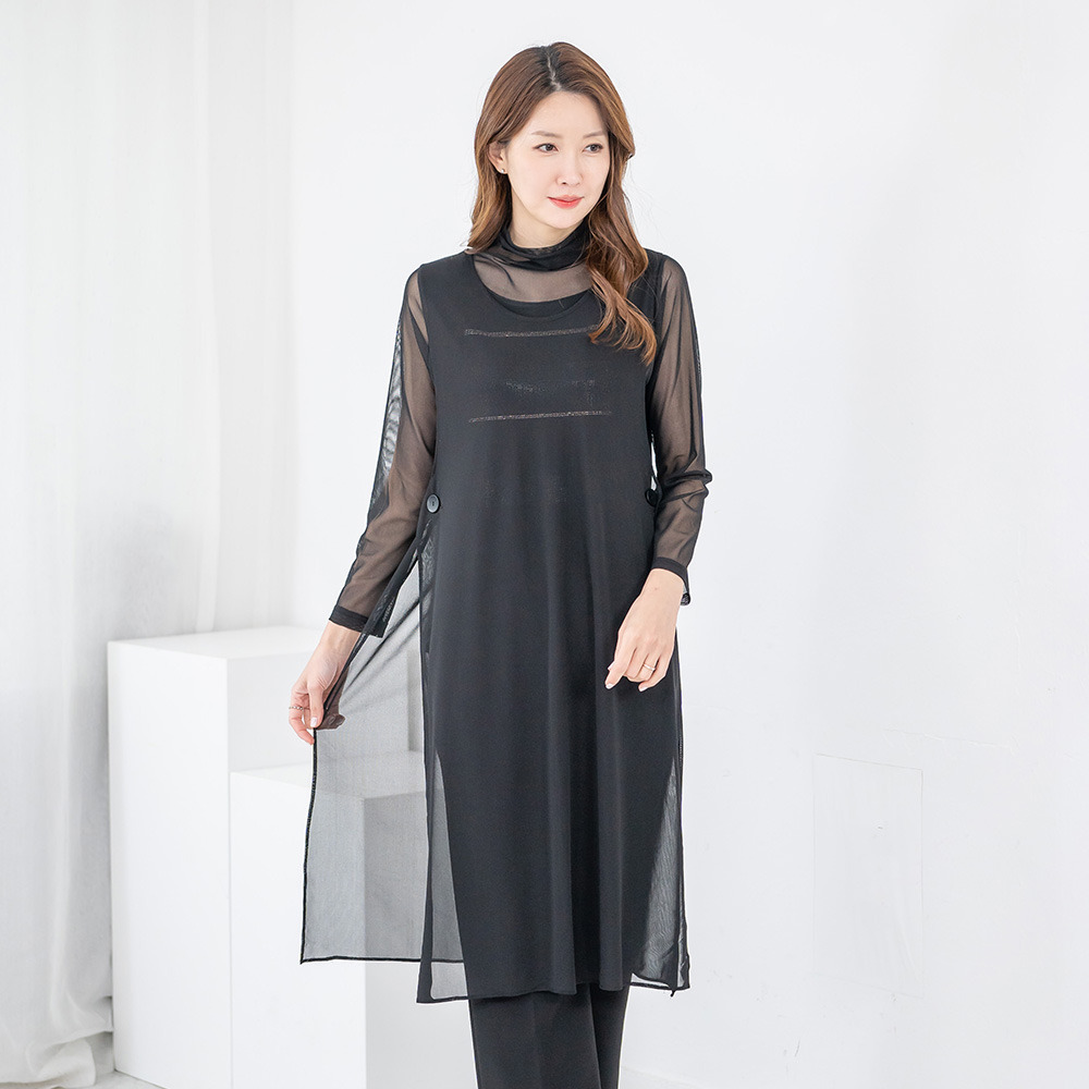 모슬린 엄마옷 엄마옷 롱조끼 라운드 603HJK127 중년여성/50대/60대/70대/빅사이즈/할머니옷/마담