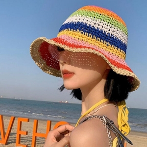 Rly 여자 에쁜 레인보우 색감 햇빛 차단 휴가 밀짚 버킷햇 14395374