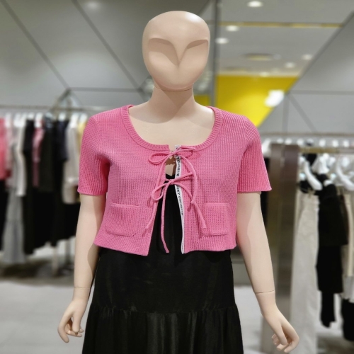 럭키슈에뜨 LWCM25530PIX 크랍 리본여밈 니트 가디건_이미지