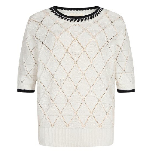 예쎄 다이아 조직 펀칭 배색 반팔 니트 YW07KP41C