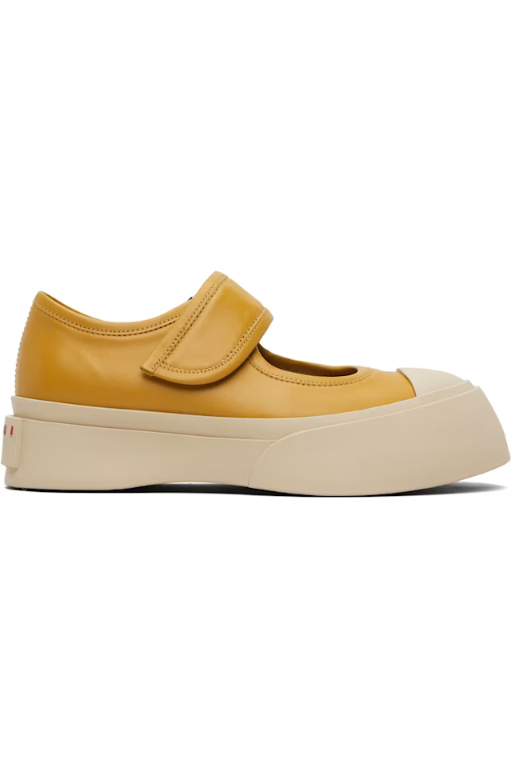 마르니 Yellow Nappa Leather Mary Jane Ballerina Flats 261379F118000