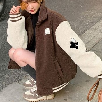 러블리 여성 소매 배색 뽀글이 후리스 점퍼_20285953_667501_이미지