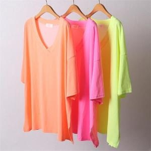 강물처럼 빅사이즈사랑해요 D503L105 무지네온오버핏반팔티 KY 7034874_이미지