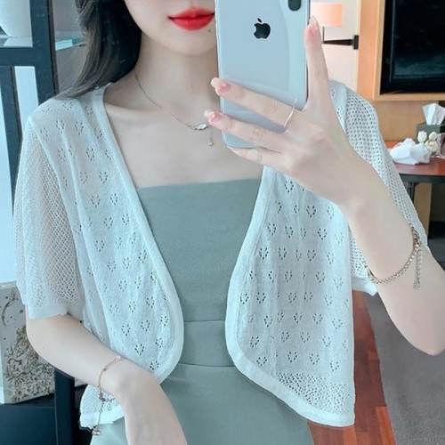 펀칭 반팔 니트 가디건 여름 여성 볼레로 숏가디건 37547624A