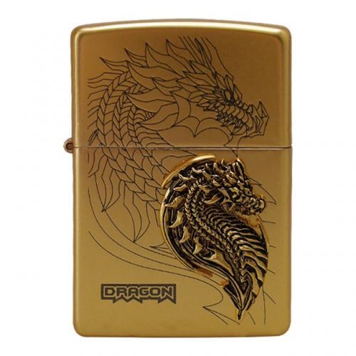 지포 오일 라이터 Cyber Dragon Gold Unpolish Black nickel 2tone Emblem ZPJ1MA105R