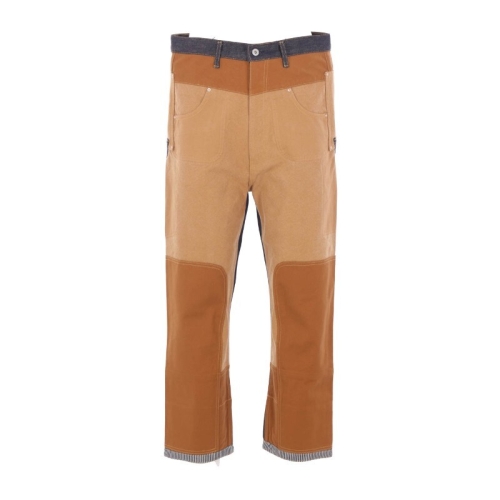 준야와타나베 패치워크 캔버스 데님 스트레이트 진 WPP206W25 1INDIGOXCAMEL