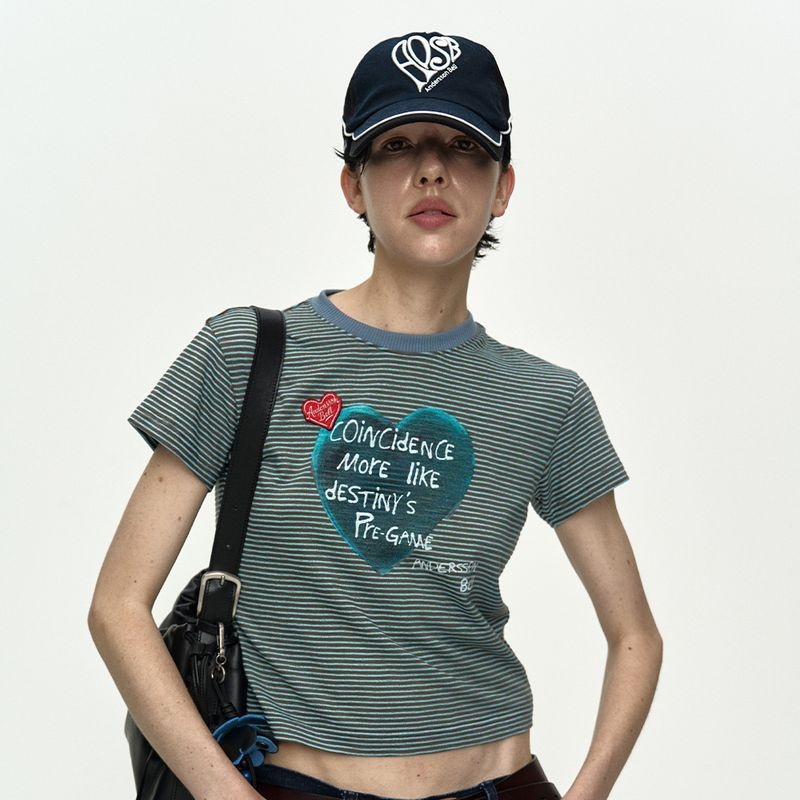 ADSB 엔더슨벨 ANDERSSON BELL ESSENTIAL HEART MESSAGE STRIPE TSHIRT atb14..