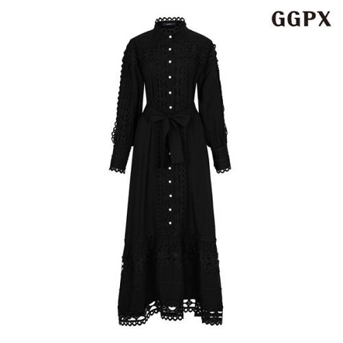  GGPX 페미닌 레이스 진주 버튼 캉캉 롱 원피스 GOCOW042D