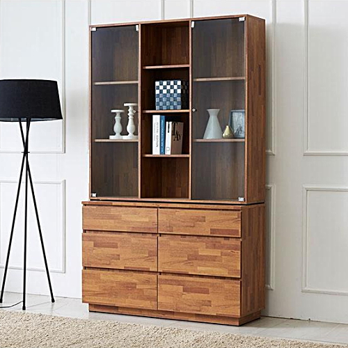 가온리빙  라떼 3서랍 유리 장식장 1200