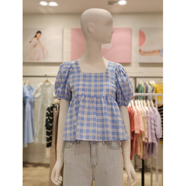 체크패턴스퀘어넥반팔블라우스 LC28BL200