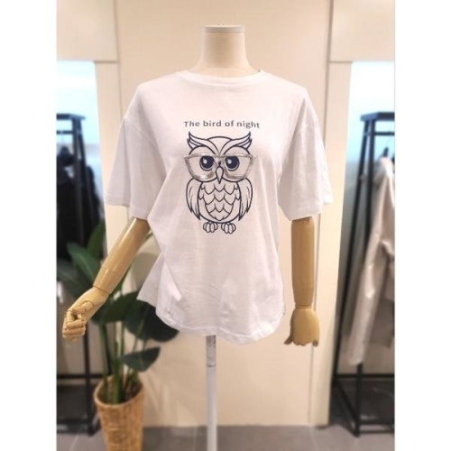 부엉이 호일 프린팅 티셔츠 아이보리 KPTSO401