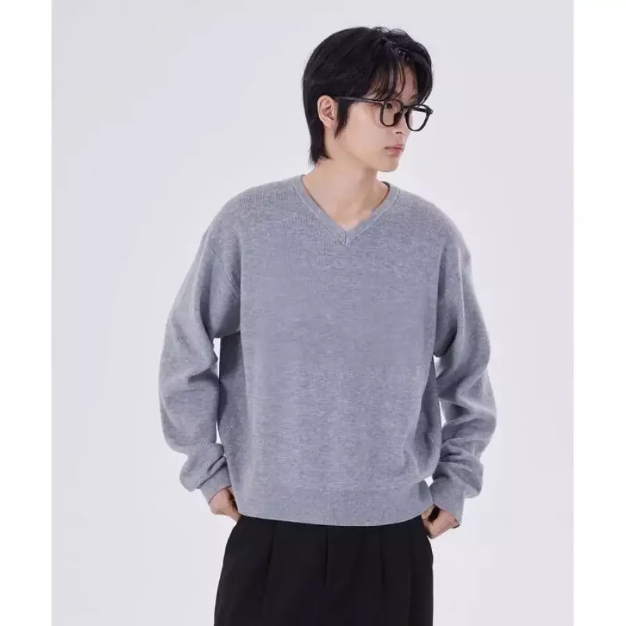굿라이프웍스 미니멀 브이넥 크롭 니트 그레이 니트웨어 GK16GR 5938558