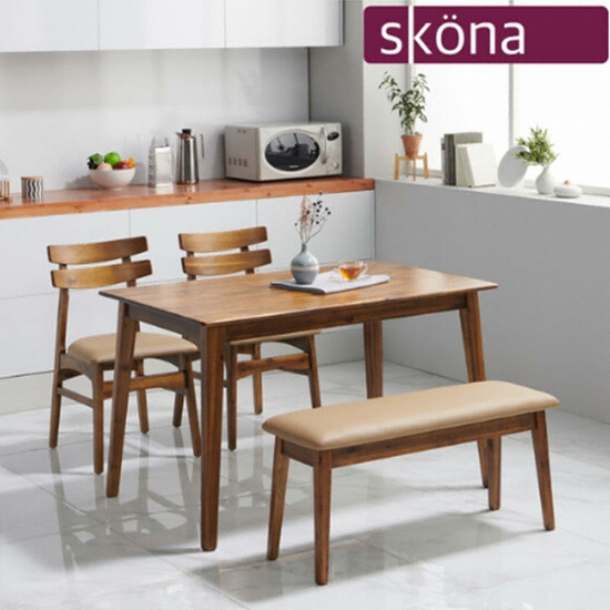 스코나 앨리다 원목 식탁 1200 (의자2개+벤치1개)_이미지