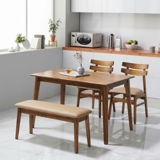 스코나 앨리다 원목 식탁 1200 (의자2개+벤치1개)_이미지