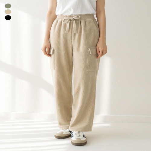 국내판 여 코듀로이 저지 풀밴딩 루즈 테이퍼드핏 모듈 카고 조거 팬츠 EKSWCYE550P 125209