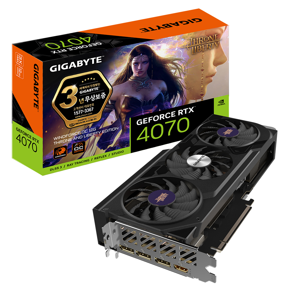 GIGABYTE 지포스 RTX 4070 WINDFORCE OC THRONE AND LIBERTY EDITION D6X 12GB 제이씨현
