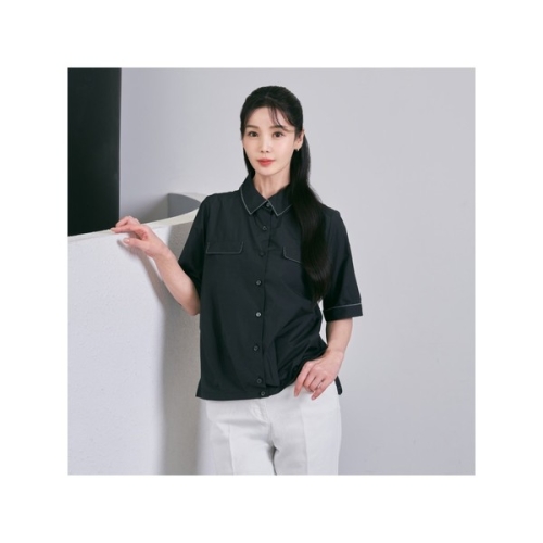 올리비아하슬러 여성 스티치 루즈핏 반팔셔츠_OHDMBL107_이미지