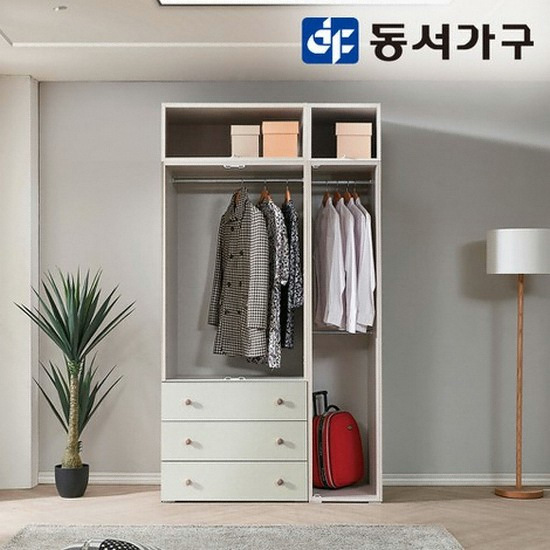동서가구 페페 거울 옷장세트 3단서랍 상부수납형 (121cm)_이미지