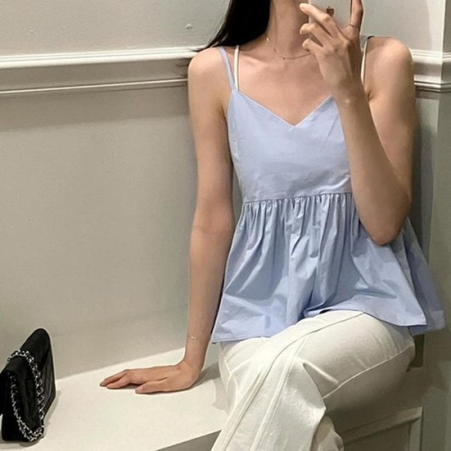 더블디 여성 로맨틱 프릴 끈나시 블라우스 TDN-0056 40363388A_이미지