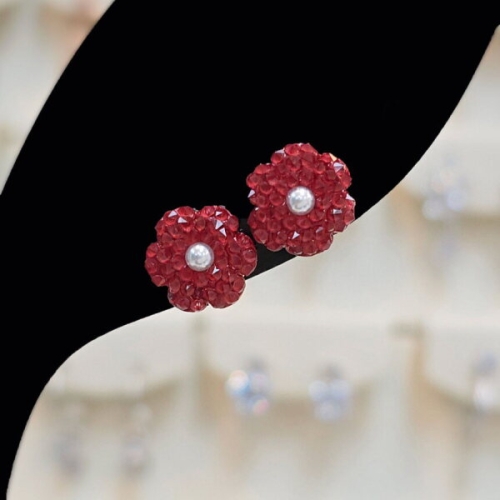 레드 오스트리아스톤 플라워 은침귀걸이 FP1643