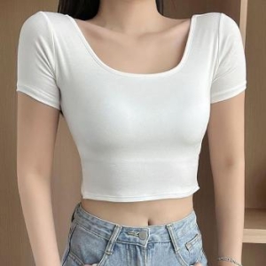 오노마 ONM 스퀘어넥 패드내장 슬림 등파인 크롭반팔티 NF 39919029