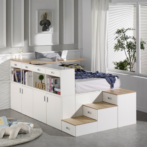 마티노가구 스텝스 평상형 멀티 수납 계단 책장 침대 SS