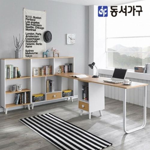 네오 2인용 프리미엄형 책상 책장 세트
