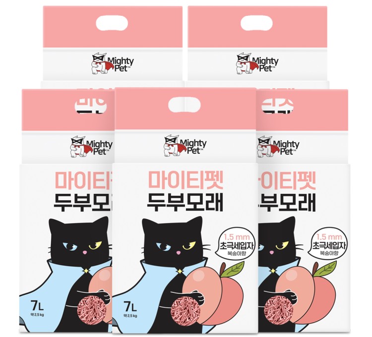 마이티펫 두부모래 1.5mm 초극세입자 복숭아향 2.5kg[5개]