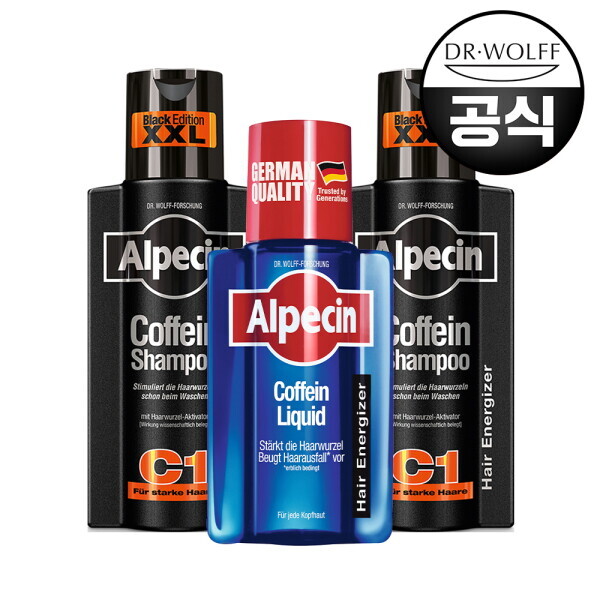  알페신 카페인 샴푸 C1 블랙 에디션 375ml 2개+카페인 리퀴드 200ml 3종세트