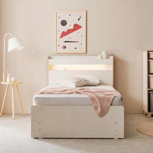 헤이몰리 쑥쑥 LED 라운드형 슬라이딩 수납 침대 SS (매트별도)_이미지