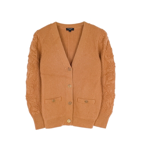 샤넬 엘러브 새상품 21A 공방컬렉션 캐시미어 가디건 34 오렌지 5ET2075_이미지