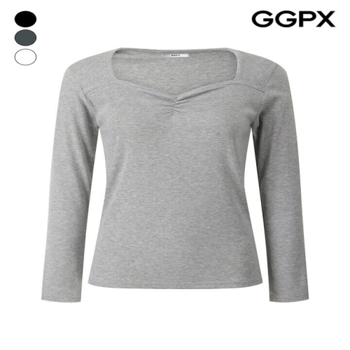 GGPX 여성 셔링 스퀘어넥 스판 티셔츠 GQ3TS005F이미지입니다. 누르면 해당 게시물로 새창이동합니다.