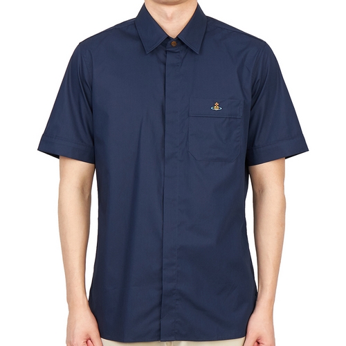 비비안웨스트우드 로고 클래식 반팔 셔츠 24010004 W009Q (K410, 네이비)_이미지