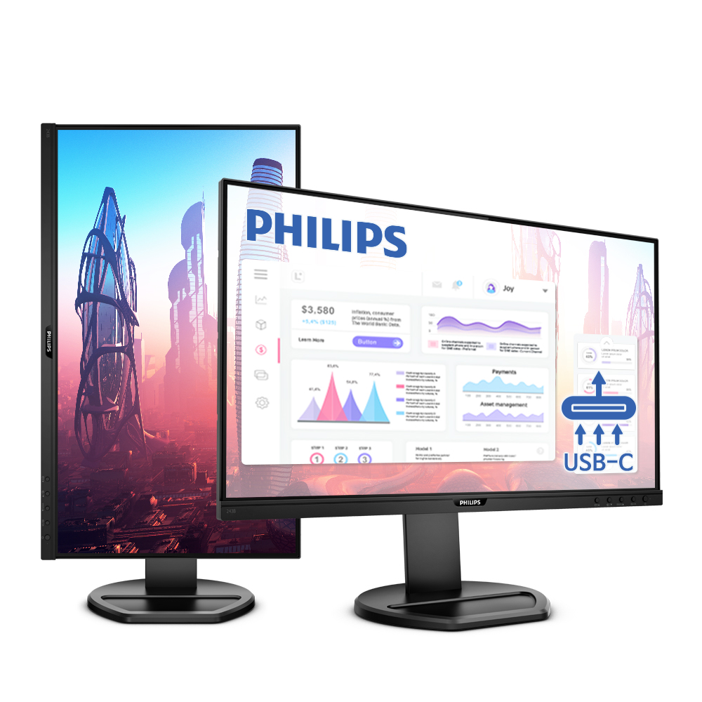 필립스 243B9 USB-C 프리싱크 높낮이 시력보호 무결점_이미지