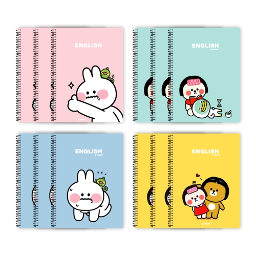 더오픈하우스 B패밀리 좌철영어노트 핑크 3p + 민트 3p + 블루 3p + 옐로우 3p 혼합 색상 1세트