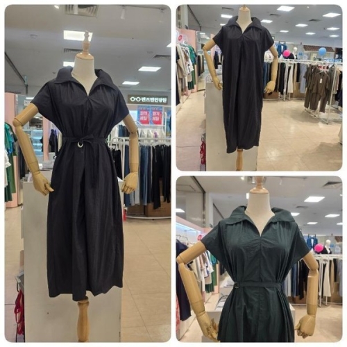 오프리미츠 HC26 시크베이직 추가인하까지 카라넥 브이 바스락 냉감 롱 원피스 남구 B24op2637_이미지