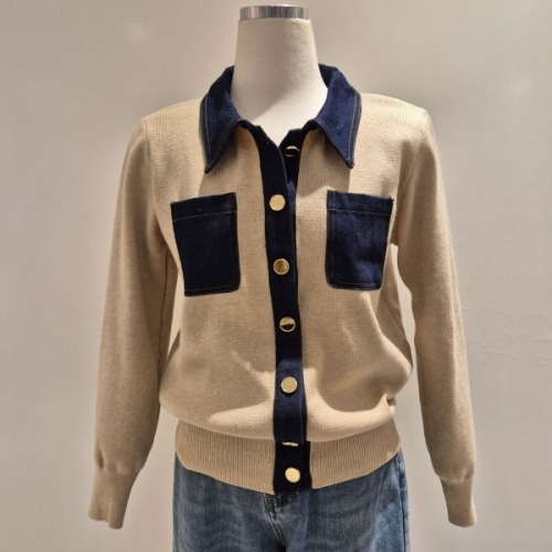 꾸즈 청카라배색 가디건 CU216S6