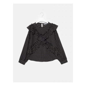  에잇세컨즈 여성 브라운 깅엄 체크 러플 블라우스_359964LQAD