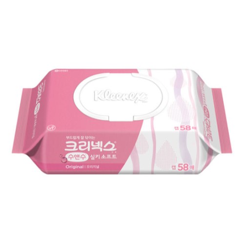 유한킴벌리 크리넥스 수앤수 실키소프트 오리지널 물티슈 캡형 58매 (16팩)