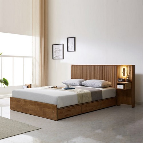 BIF보루네오 우드 원목 침대 K+사이드패널 (매트별도)