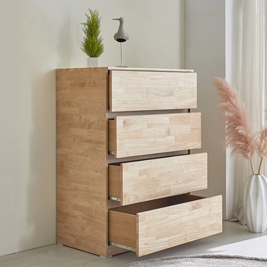 BIF보루네오  앳홈 테드 속깊은 러버 원목 4단 광폭 서랍장 800