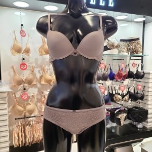 엘르이너웨어 코코아 사이드레이스 노와이어 여성 브래지어팬티세트_EBWBR462COAEBWBP462COA_이미지