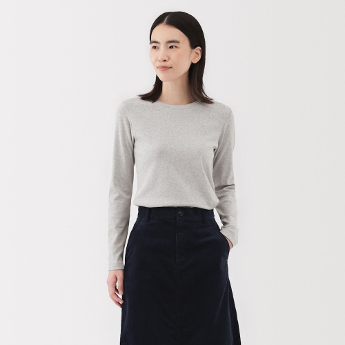 MUJI 여성 스트레치 후라이스 크루넥 긴소매 티셔츠 BB2UBA5A_이미지