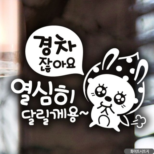 제제데코 경차 열심히 땡땡이 토끼 스티커 (반사지)