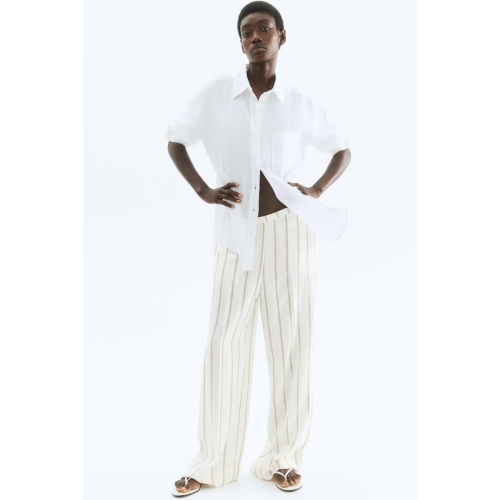 HM 여자 바지 팬츠 데일리 와이드 트윌 화이트/베이지 스트라이프 1296523005