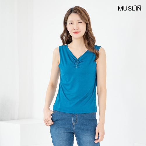 모슬린 엄마옷 나시 티셔츠 브이넥 셔링 TS603154 중년여성/50대/60대/70대/빅사이즈/할머니옷