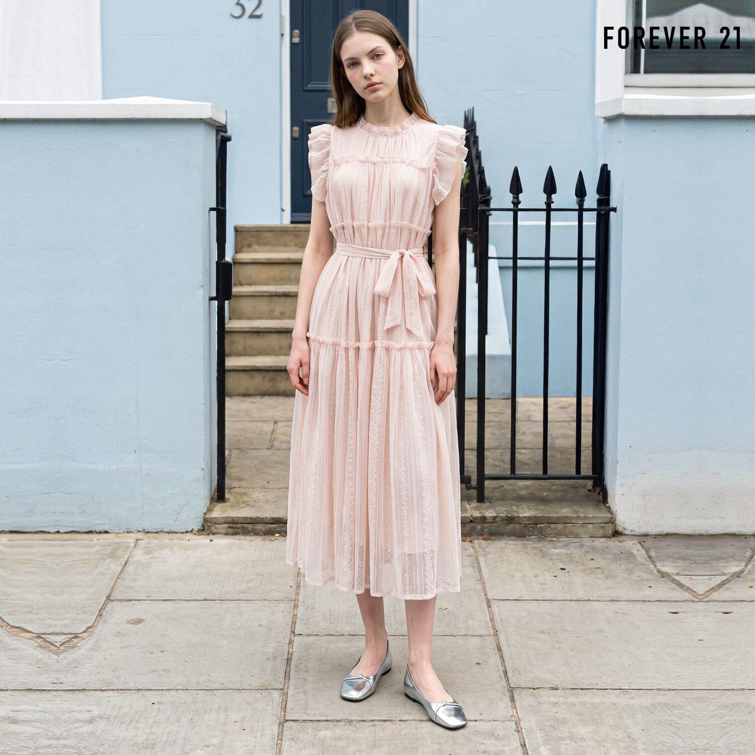  FOREVER21 레이스 핀턱 프릴 롱 원피스 FTDBOP039