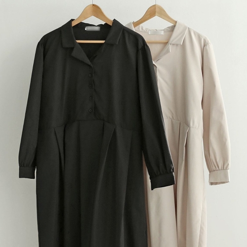 시드마켓 반 버튼 카라 핀턱 원피스 311K992S 빅사이즈 여성